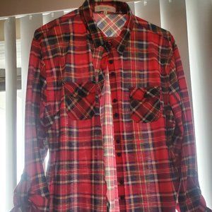 Women's Button Down Plaid Red Blue White